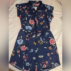 Express Navy Floral Midi Dress